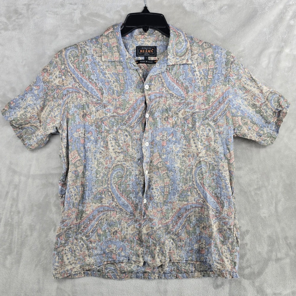 BEAMS Japan Paisley Floral‎ Button Up Shirt Mens Small Short Sleeve